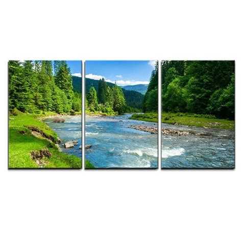 Wall26 3 Piece Canvas Wall Art Landscape With Mountains Trees And A