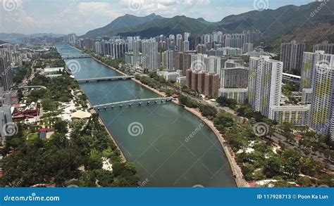 Aerial Panarama View On Shatin Tai Wai Shing Mun River Before