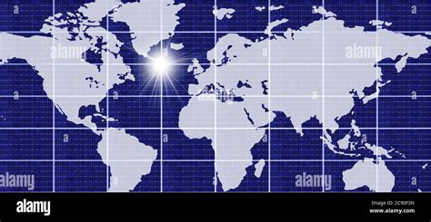 World Map With Grid And Sun Stock Photo Alamy