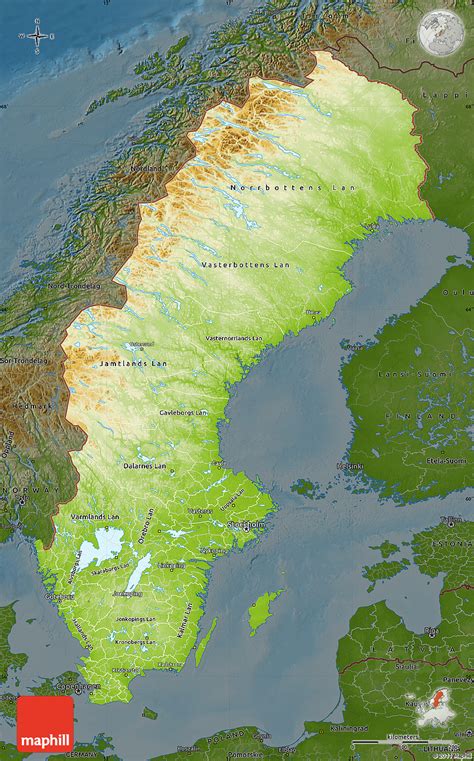 large detailed physical map of sweden sweden large de