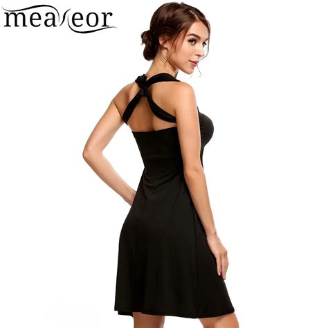 Meaneor Womens Sexy Backless Tube Top Summer Dress 2017 New Halter Sleeveless Solid Women Dress