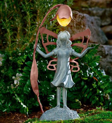 Flower Fairy Garden Statue With Solar Lantern Plow And Hearth