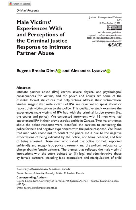 Pdf Male Victims Experiences With And Perceptions Of The Criminal
