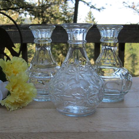 Trio Of Clear Glass Pot Belly Bud Vases Wedding Decor