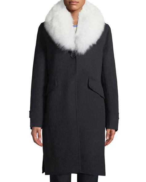 Derek Lam 10 Crosby Wool Blend Midi Coat W Fur Shawl Collar Neiman