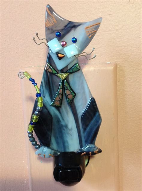 Whimsical Cat Fused Glass Night Light With Incredible