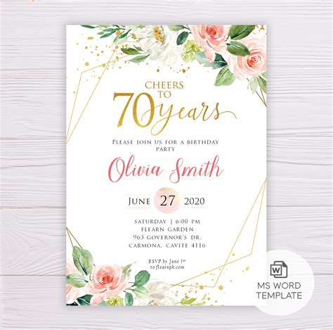 70th Birthday Invitation Template Cheers To 70 Years Dgtally