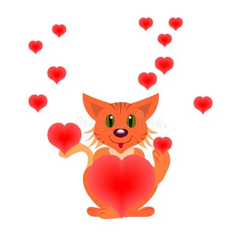 Funny Cat With Hearts Valentine S Day Stock Vector Illustration Of