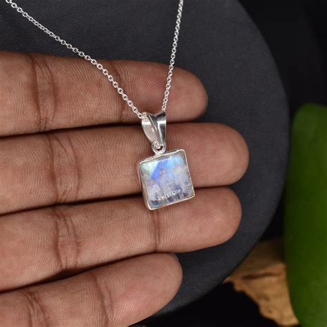 Genuine Moonstone Necklace 925 Sterling Silver Square Etsy