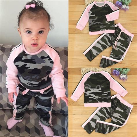 New Toddler Infant Baby Girls Camo T Shirt Topspants Outfits