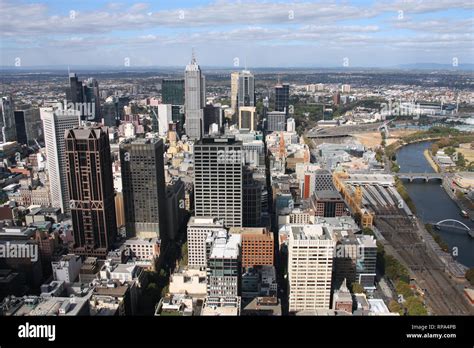 Melbourne Australia Aerial View Of Skyscraper City Central Business