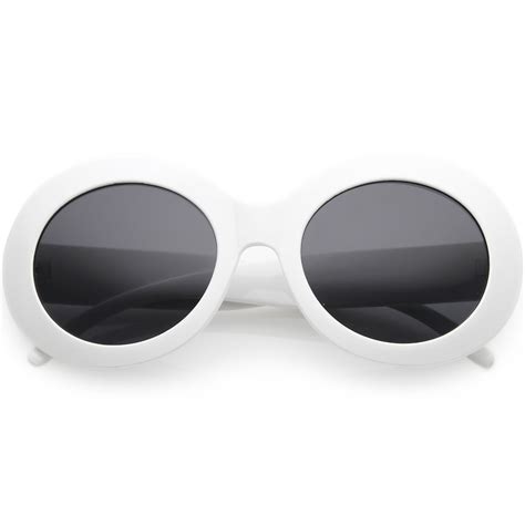 Sunglass La Large Oversize Chunky Oval Sunglasses Wide Arms Neutral Colored Lens 55mm White