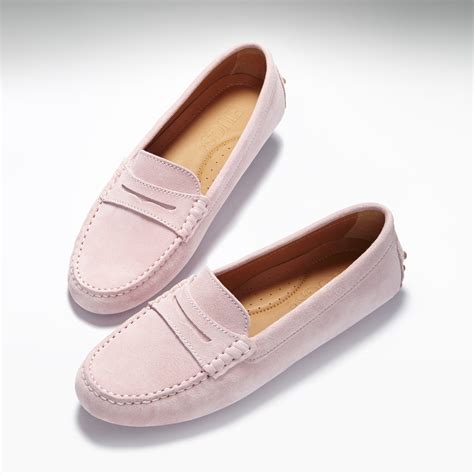 Womens Penny Driving Loafers Ice Pink Suede Hugs And Co