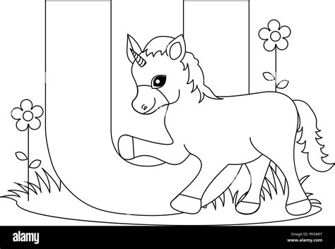 Animal alphabet coloring book illustration with outlined graphics to