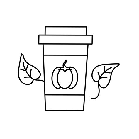 Cute Black And White Pumpkin Spice Latte With Leaves Vector Illustration For Coloring Book