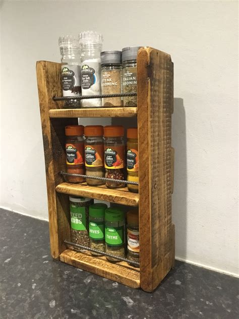 Spice Rack Rustic Reclaimed Timber 3 Shelf Spice Rack With Metal Rebar Stained With Rustic Pine