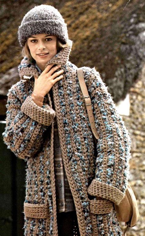 Vintage Crochet Coat Pattern Ladies Striped Coat Instant Etsy