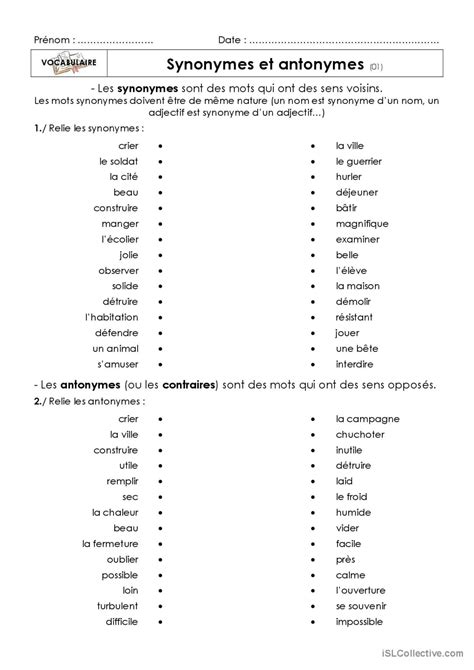 Synonymes et antonymes: Deutsch DAF Arbeitsblätter pdf & doc