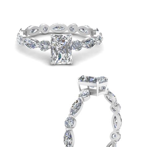 Marquise And Round Eternity Radiant Cut Diamond Engagement Ring In 14k