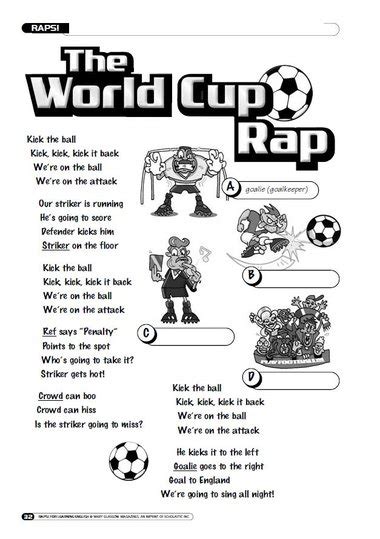 Rhymes for kids in english include popular and funny nursery rhymes that are sure to win their attention. World Cup rap lyrics - FREE Primary KS1 & KS2 teaching ...