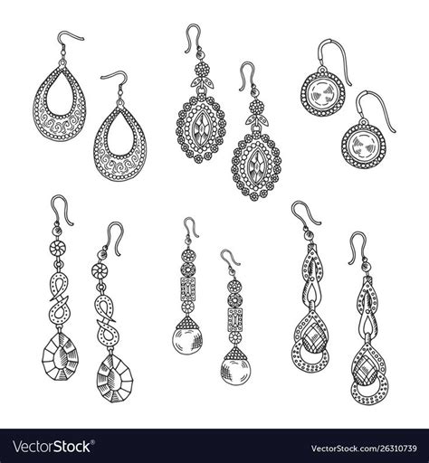 Hand Drawn Earrings Set Vector Jewelry Isolated On White Background