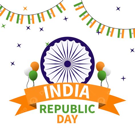 India Republic Day Vector Design Images India Republic Day Chakra With Ribbon And Balloon