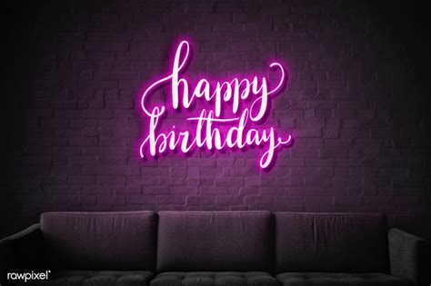 Neon Purple Happy Birthday Sign On A Wall Premium Image By Rawpixel