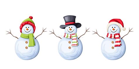 Set Of Christmas Snowmen Vector Illustration Stock Vector