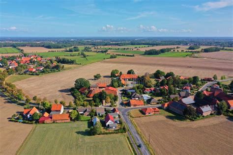Aerial View Of A Small German Village Between Fields Stock Image