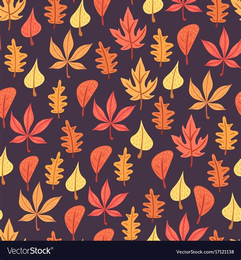 Autumn Leaves Pattern On Dark Background Vector Image