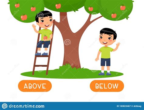 Above And Below Antonyms Word Card Vector Template Flashcard Fo Stock