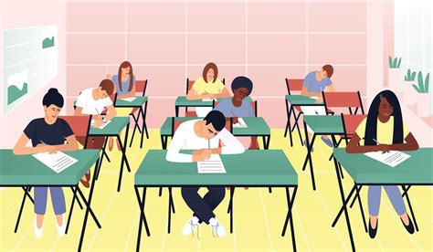 Students Write A Test Exam In A Beautiful Classroom 2184109 Vector Art