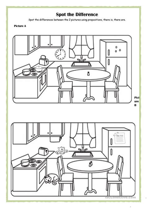 Spot The Difference Kitchen English Esl Worksheets For Distance