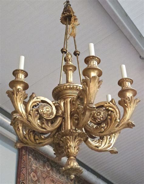 A 20c Carved Gilt Wood 6 Branch Chandelier Stock Blanchard