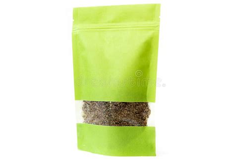 Green Spices And Herbs Packaging In Paper Plain Doypack Standup Bag