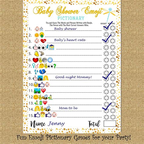 Baby Shower Emoji Pictionary With Answers → Waltery Learning Solution