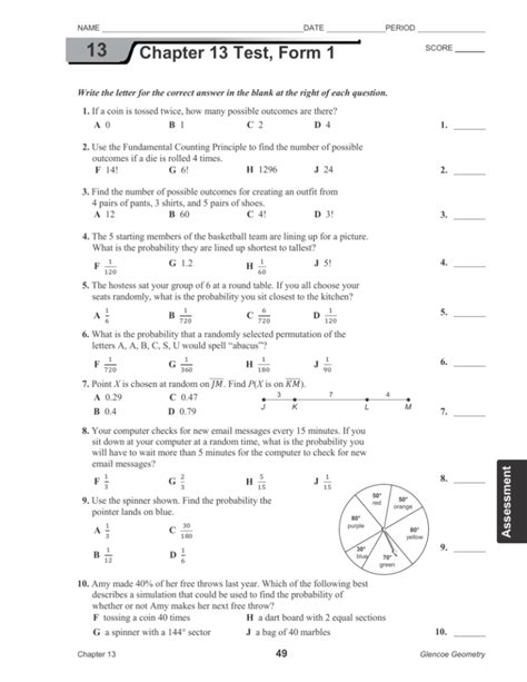 Chapter 13 Test Form 1
