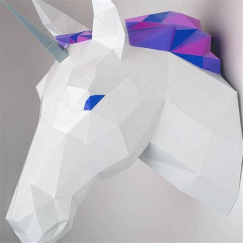 Unicorn Head Papercraft Pdf Pack 3d Paper Sculpture Template Etsy