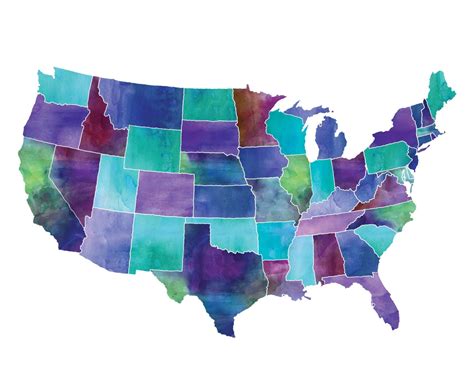 Watercolor United States Map Us Map United States Map