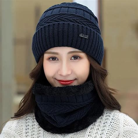 autumn winter new women two piece ear protection cap scarf winter warm casual outdoor ladies hat