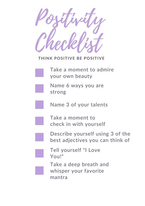 Positivity Checklist Printable Etsy