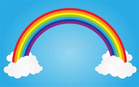 Rainbow On Blue Sky With Cloudsvector Illustration Stock Illustration