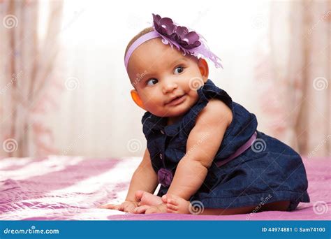 Adorable Little African American Baby Girl Looking Black People Stock