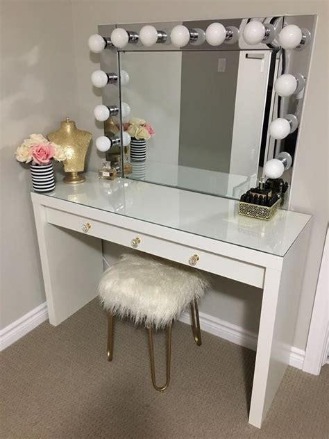 Love finding inexpensive crafts you can make for almost free? VANITY MIRROR WITH DESK & LIGHTS | Diy vanity mirror, Mirrored vanity desk, Vanity desk