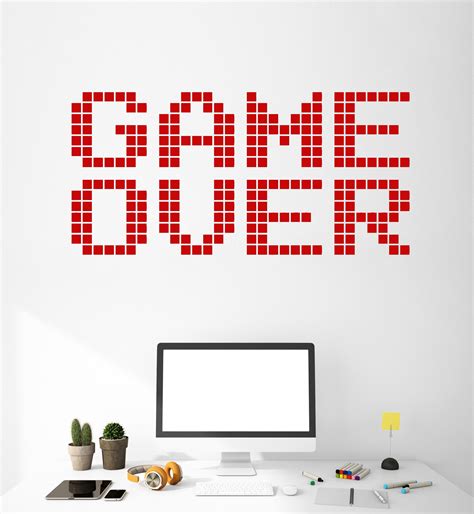 Vinyl Wall Decal Video Game Over Brick Gaming Room Gamer Stickers