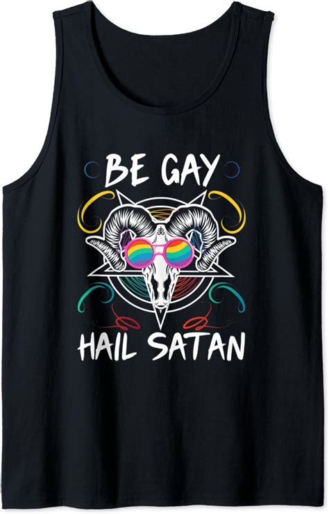 Be Gay Hail Satan Funny Satanic LGBTQ Pride Month Parade Tank Top Amazon Co Uk Fashion
