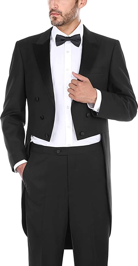 Chama 2 Piece Mens Classic Fit Black Tuxedo Tailcoat Tail Coat Suit