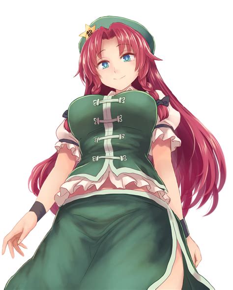 Utopia Hong Meiling Touhou 1girl Beret Black Bow Blue Eyes Bow Braid Breasts Chinese