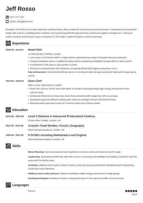 Chef Cv Example And Writing Guide Template And 20 Tips