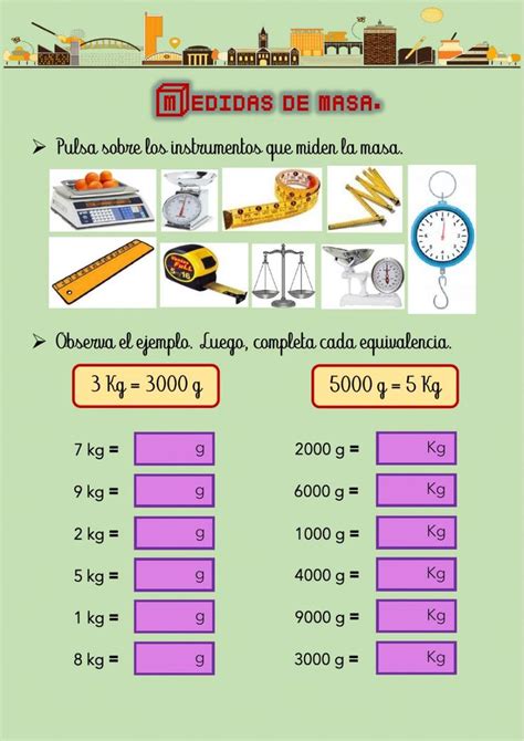 Medidas De Masa Ficha Interactiva Fichas De Matematicas Unidades